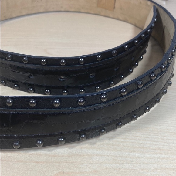 Cache Black Leather Studded Belt with Rhinestone Buckle - Picture 2 of 7